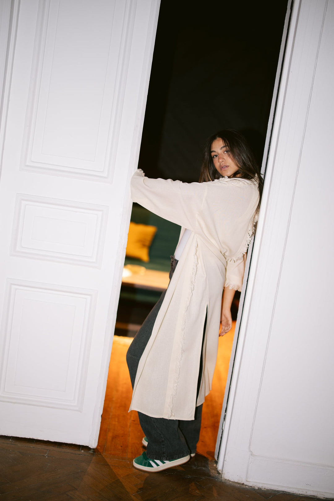 Lined Fringes Kimono - Creme