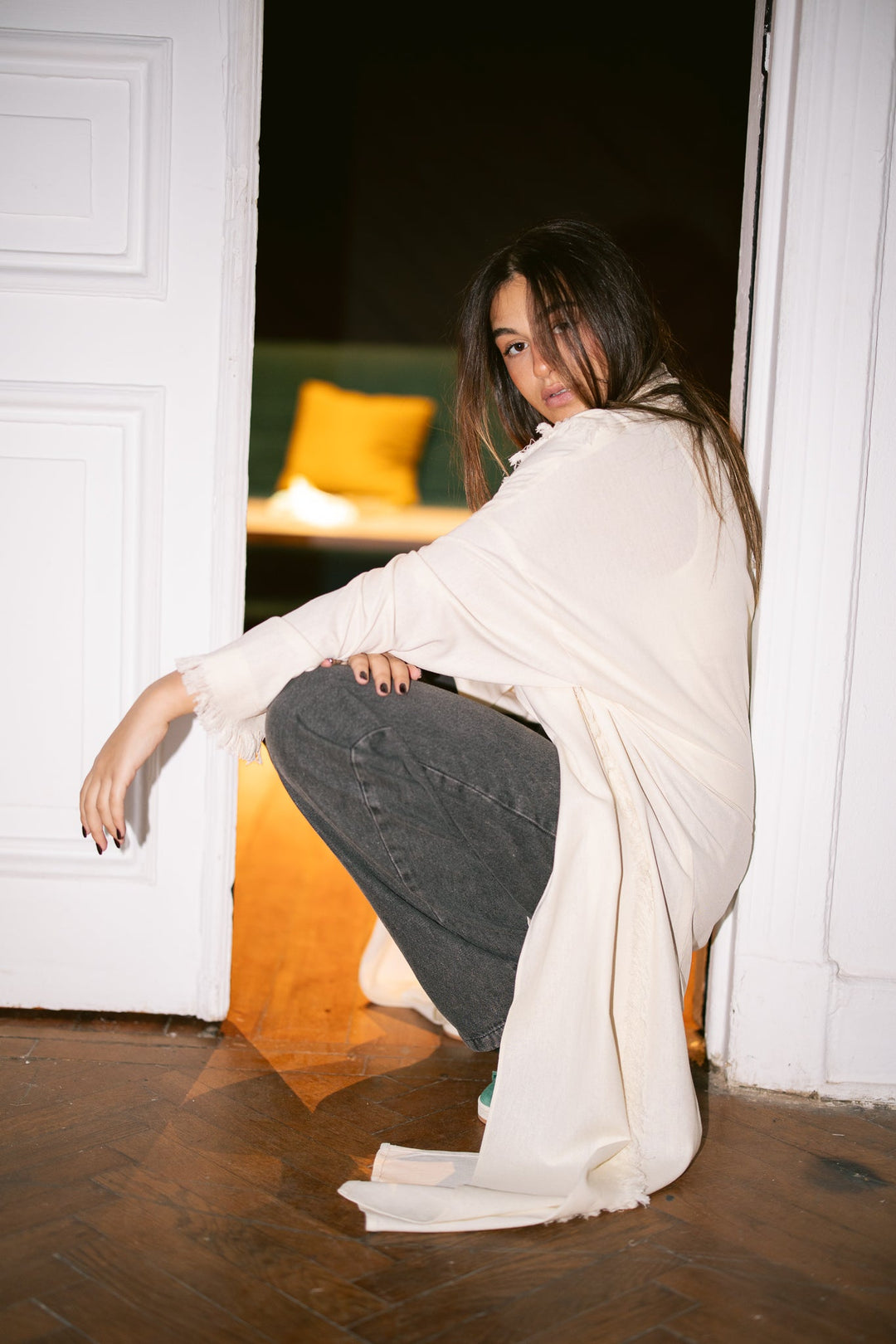 Lined Fringes Kimono - Creme