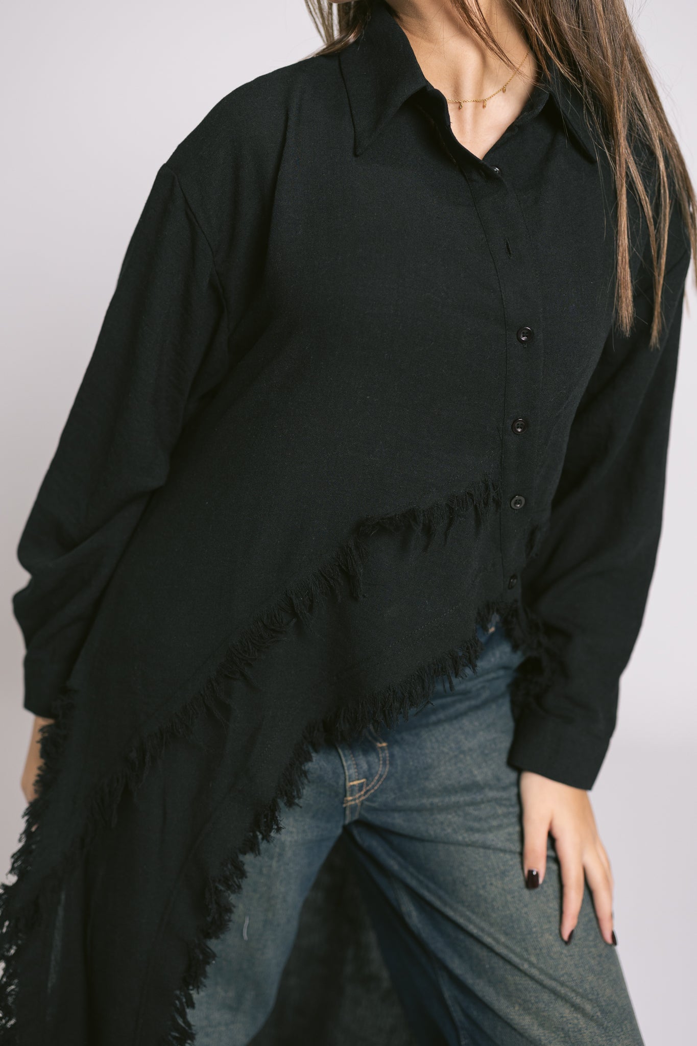 Fringed Sided Shirt in Black